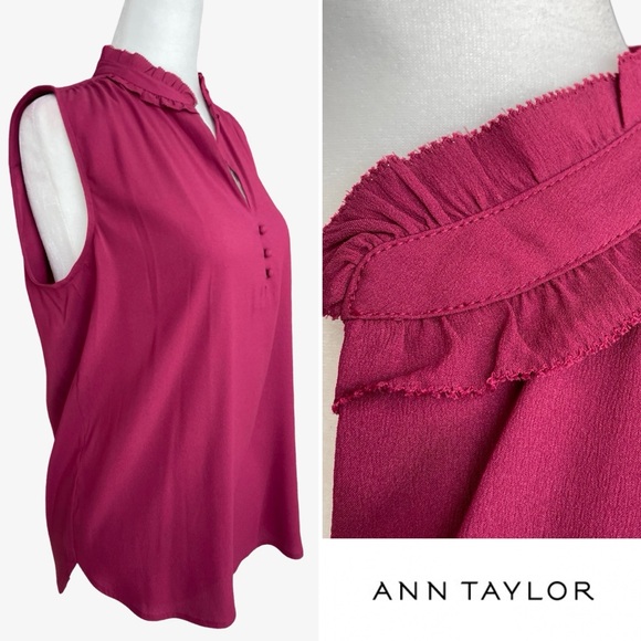 Ann Taylor Ruffle Neck Button-Front Shell Tank Blouse
Burgundy Red Small NWT - Picture 1 of 11